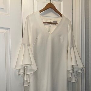 MILLY White Selena Ruffle Bell 3/4 Sleeve Dress Size 0